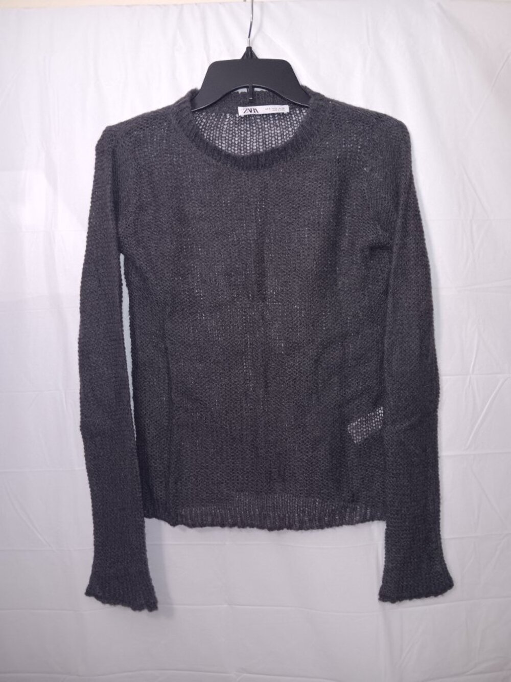 ZARA WOMEN'S OPEN KNIT LONG-SLEEVE SWEATER GRAY SIZE SMALL